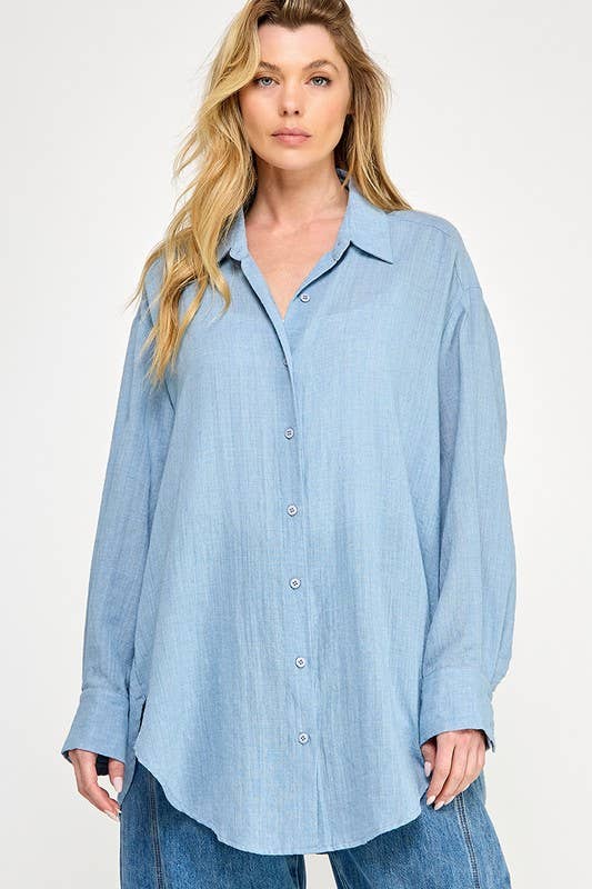 WASHED SUPER SOFT SEE THROUGH BUTTON DOWN SHIRT