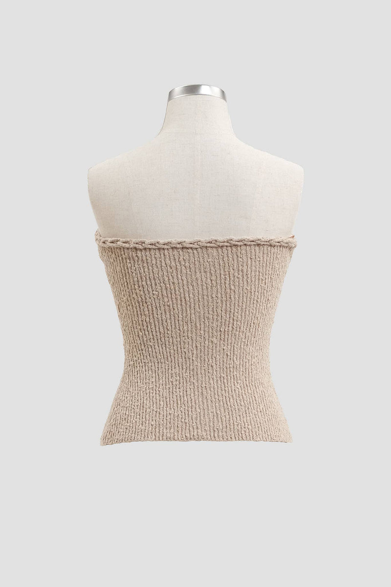 BRAIDED-TRIM SLEEVELESS SWEATER TOP: BEIGE