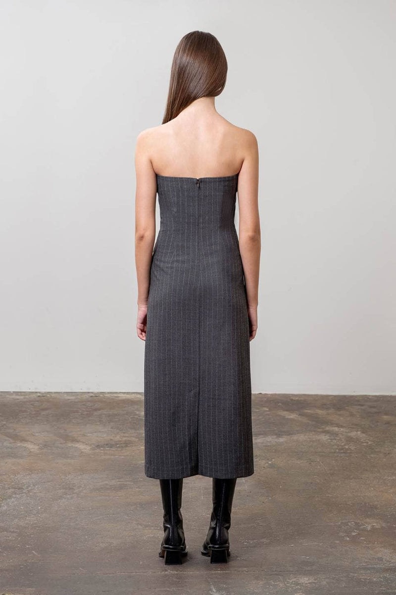 PINSTRIPE STRAPLESS MIDI