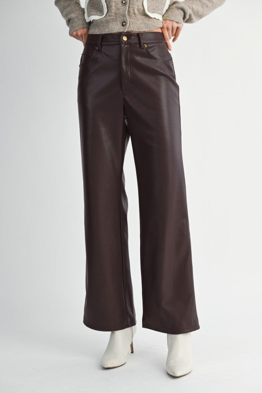 Faux Leather Pants - Chocolate