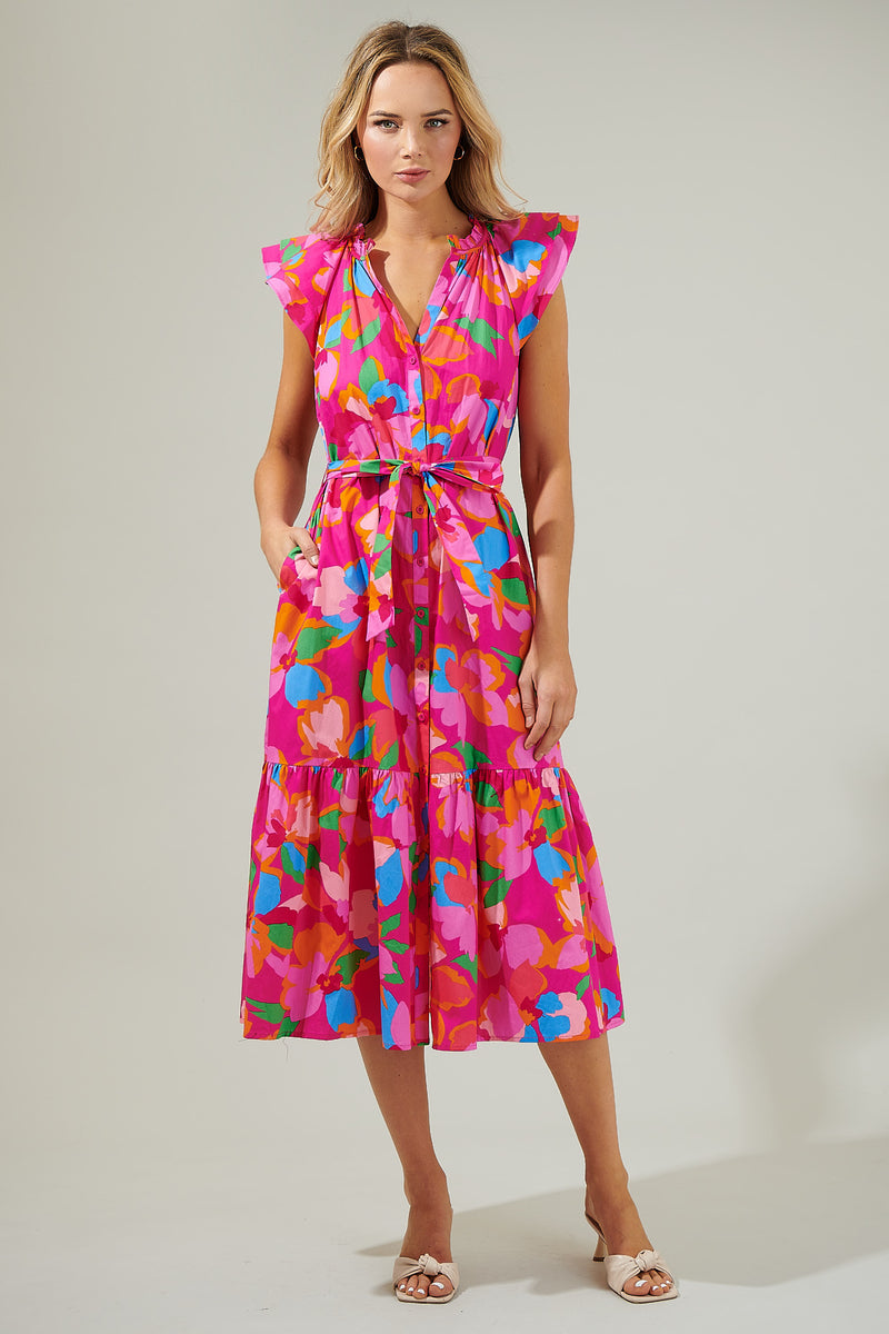 Daphne Floral Dynamite Button Midi Dress