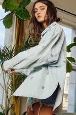 Star Print Washed Denim Jacket