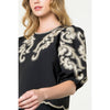 Embroidered Puff Sleeve Textured Top