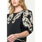 Embroidered Puff Sleeve Textured Top