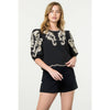 Embroidered Puff Sleeve Textured Top