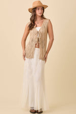 Mesh Midi Skirt With Contrasting Godet Ruffle