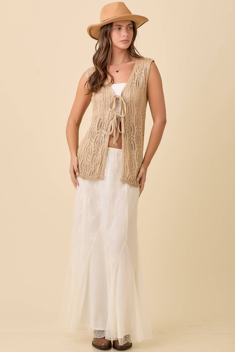 Mesh Midi Skirt With Contrasting Godet Ruffle