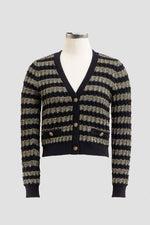 STRIPE V NECK BUTTON FRONT KNIT CARDIGAN