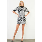 Jacquard Knit High Neck Mini Dress