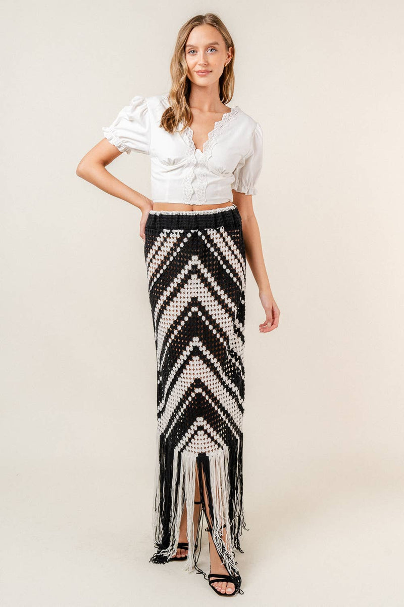 RESORT BEACH CHEVRON CROCHET MIDI SKIRT