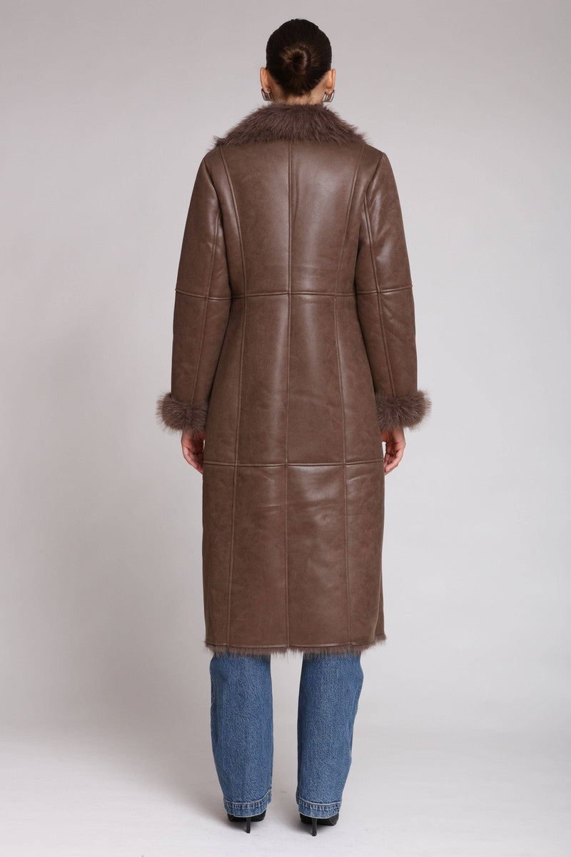 Faux Shearling Midi Wrap Coat