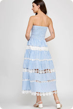 Striped Floral Lace Tube Dress