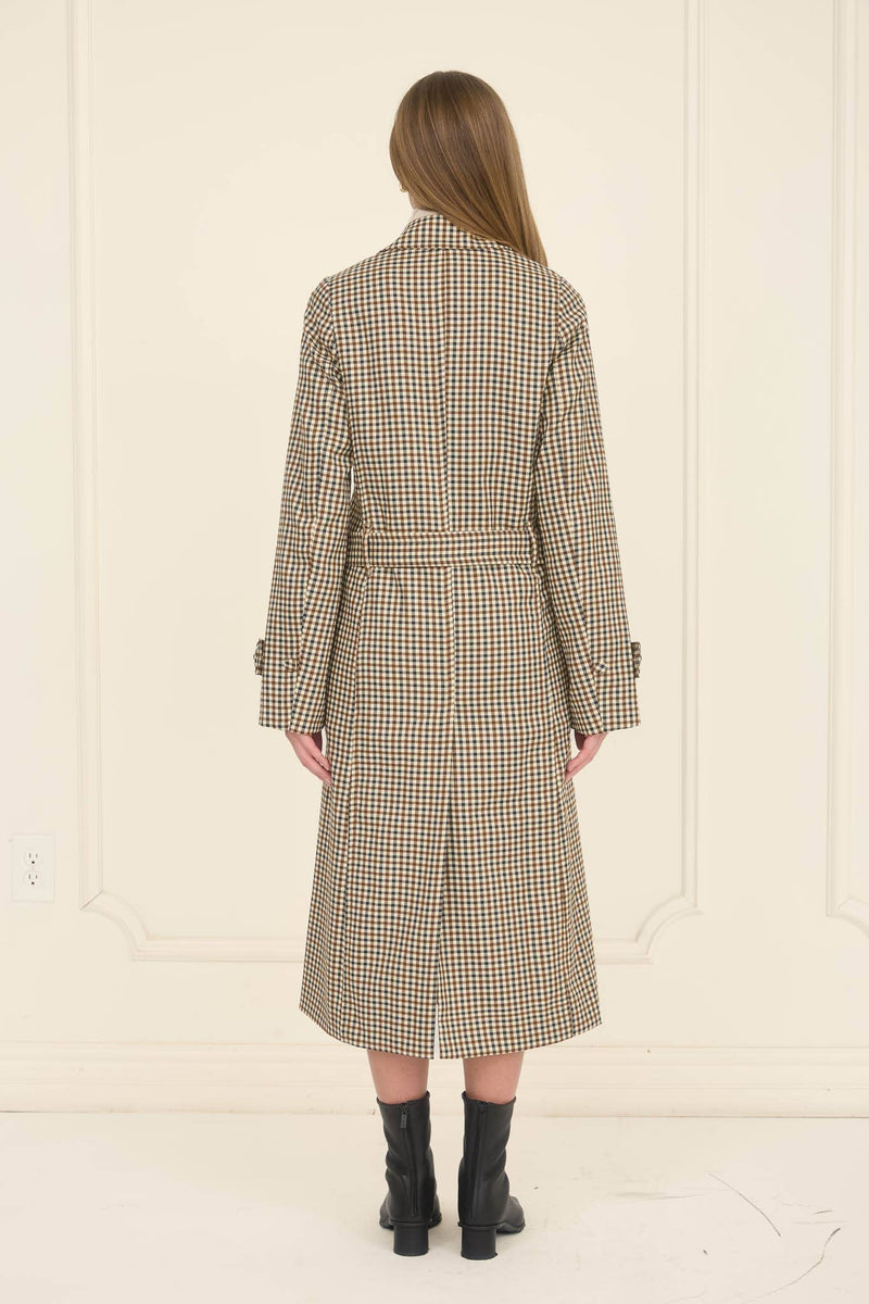 PLAID BELTED TRENCH COAT