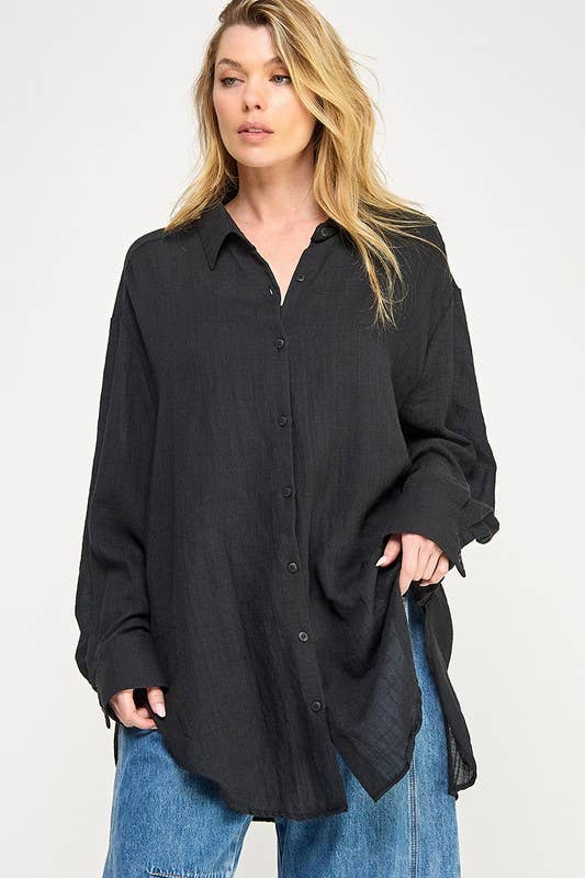 WASHED SUPER SOFT SEE THROUGH BUTTON DOWN SHIRT