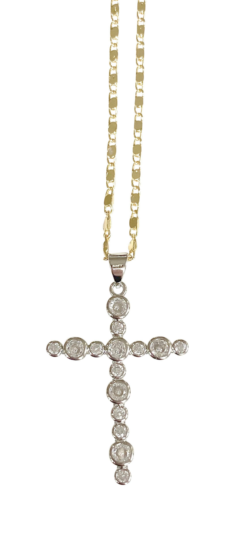 Bezel Cross Necklace: Gold