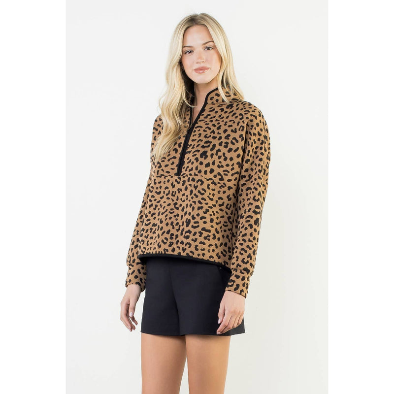 Cheetah Print Quarter-Zip Sweater
