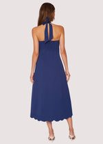 Maritime Melody Midi Dress - Spring Solid Halter Strap: NAVY / M