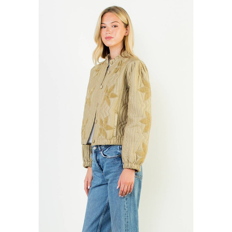 Velvet Flower Detail Quilted Jacket
