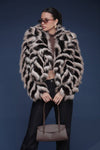 Chevron Faux Fur Cropped Coat