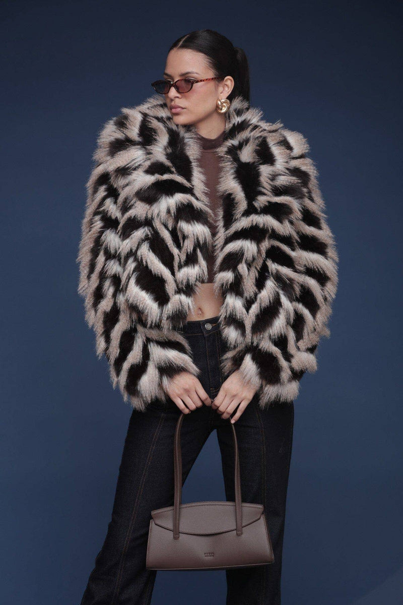 Chevron Faux Fur Cropped Coat