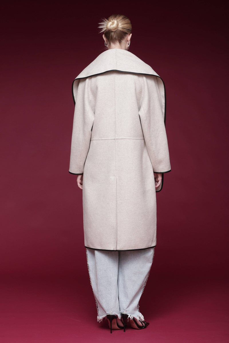 Contrast Trim Wool Blend Scarf Coat