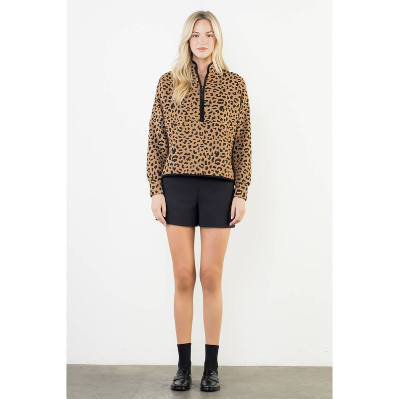 Cheetah Print Quarter-Zip Sweater
