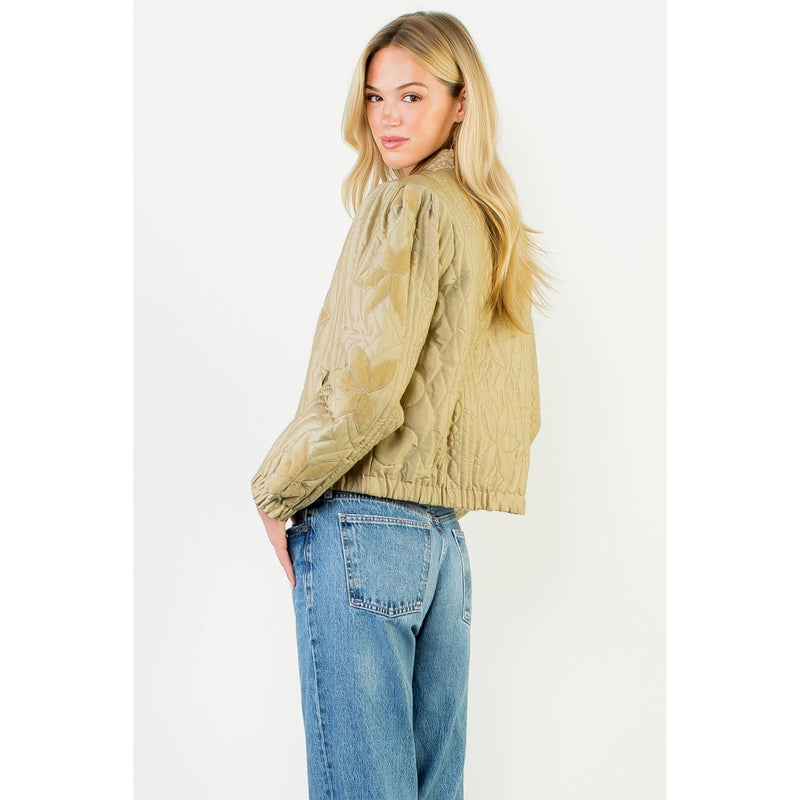 Velvet Flower Detail Quilted Jacket
