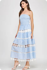Striped Floral Lace Tube Dress