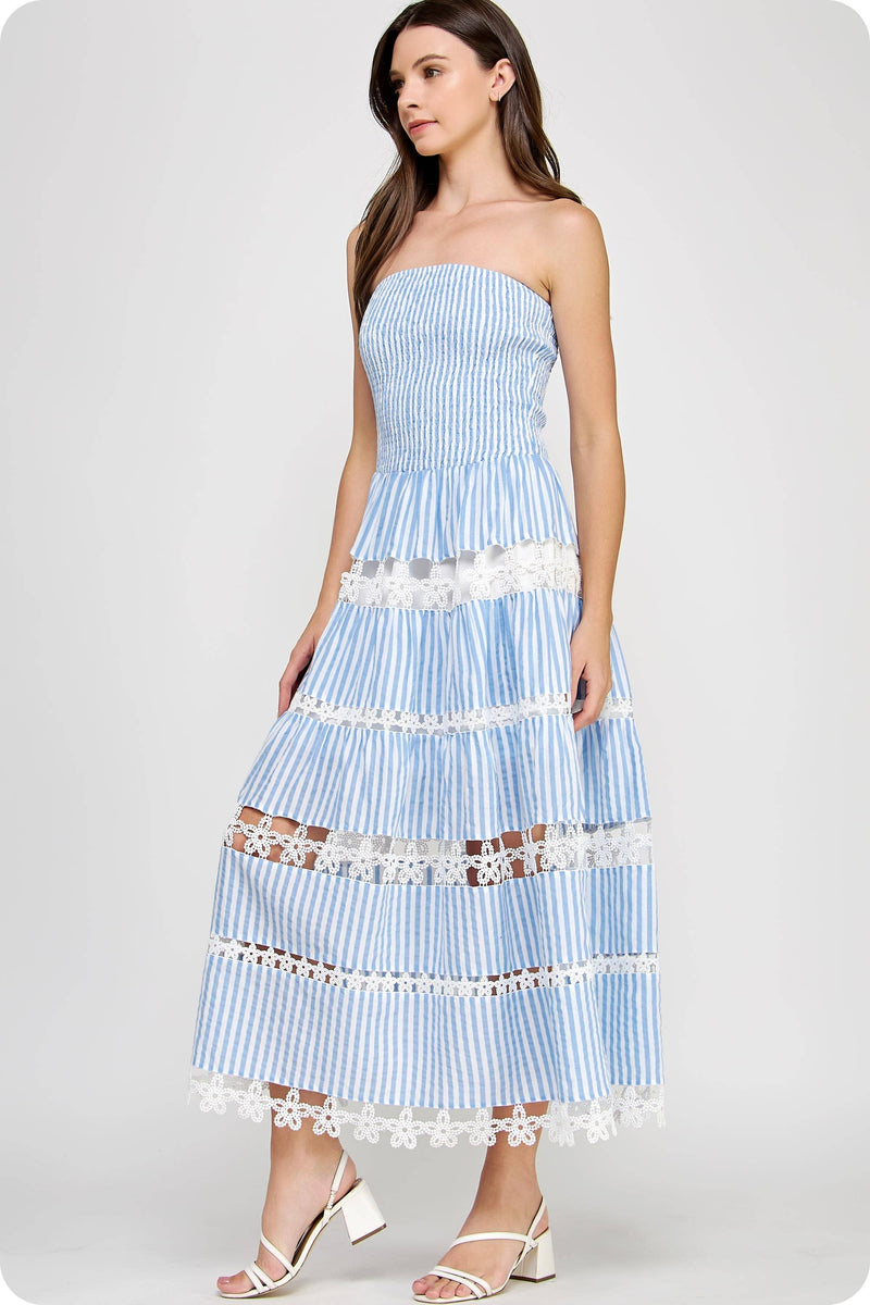 Striped Floral Lace Tube Dress