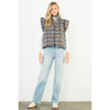 Ruffle Shoulder Plaid Tweed Vest