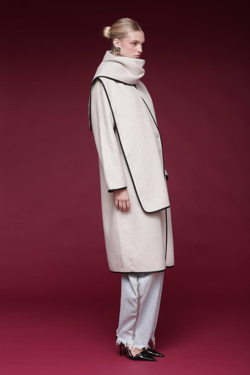 Contrast Trim Wool Blend Scarf Coat