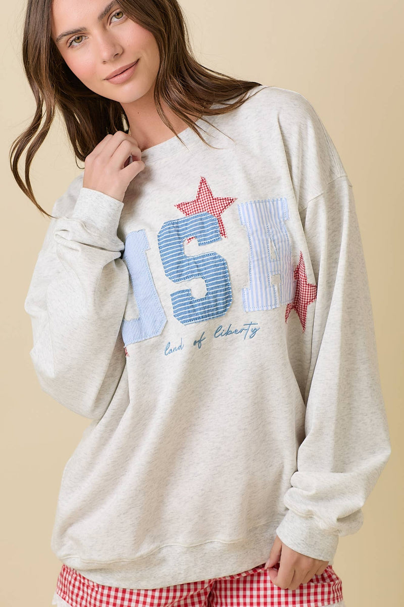 USA Patchwork Oversized Crewneck Top