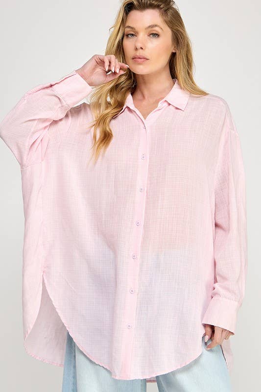 WASHED SUPER SOFT SEE THROUGH BUTTON DOWN SHIRT