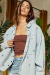 Star Print Washed Denim Jacket