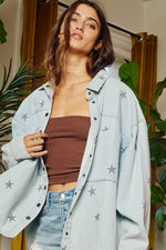 Star Print Washed Denim Jacket