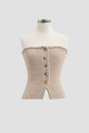 BRAIDED-TRIM SLEEVELESS SWEATER TOP: BEIGE