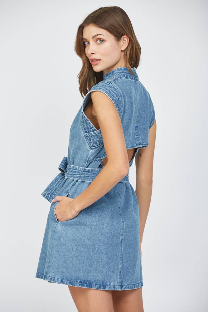 CUT OUT WASHED DENIM DRESS