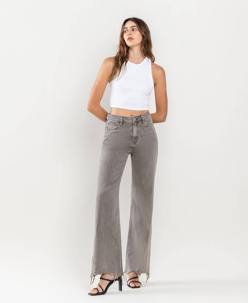 90'S VINTAGE SUPER HIGH RISE HEM DETAIL FLARE JEANS