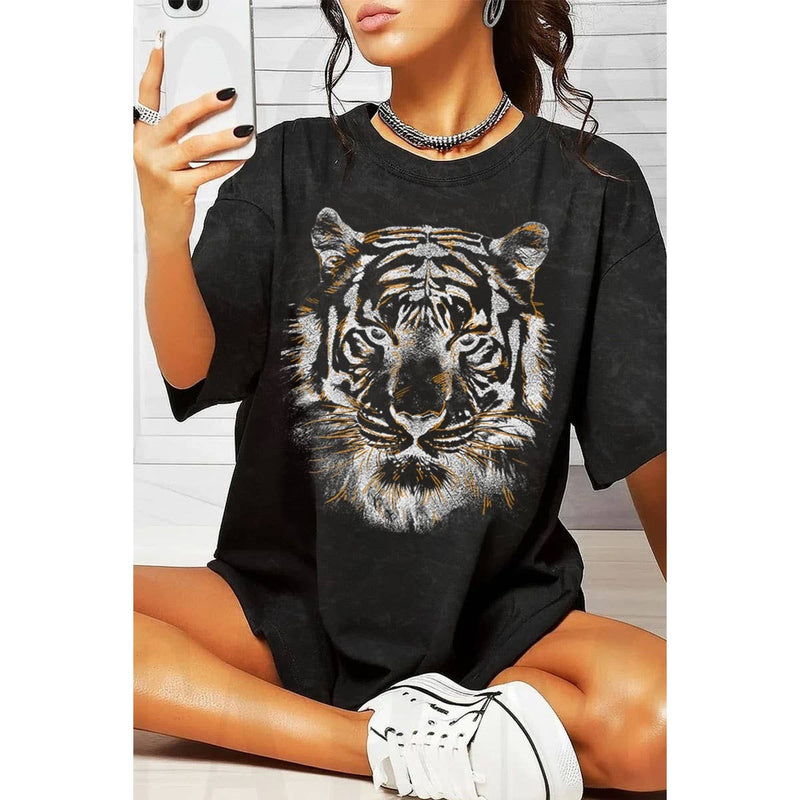 TIGER BIG FACE FOIL OVERSIZED MINERAL T-SHIRT