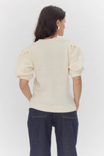 Bria Rosette Puff Sleeve Sweater: Cream / M