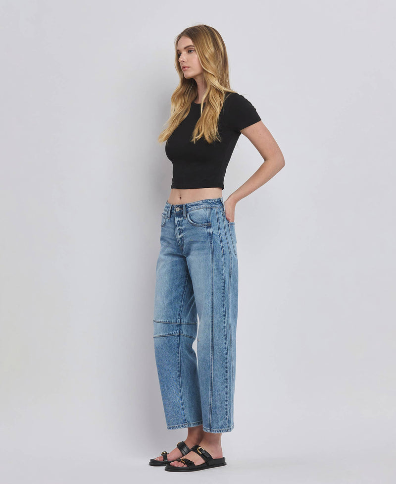 HIGH RISE BARREL LEG JEANS