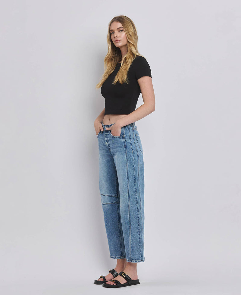 HIGH RISE BARREL LEG JEANS