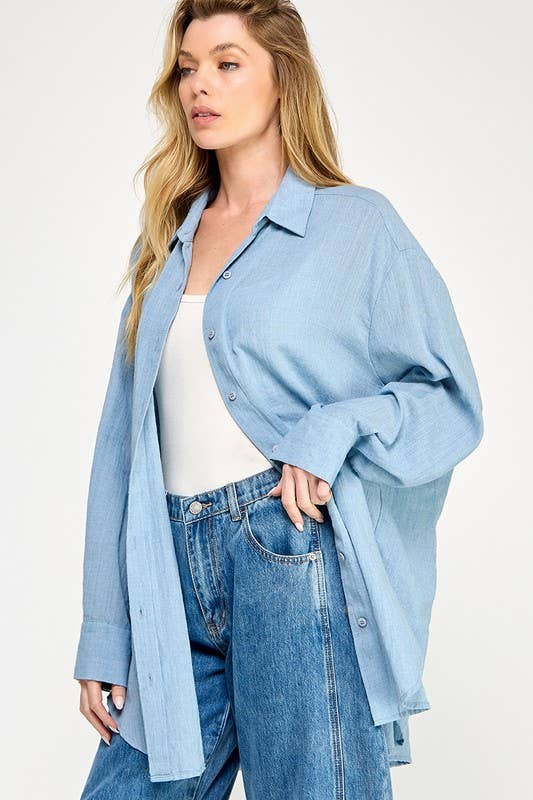 WASHED SUPER SOFT SEE THROUGH BUTTON DOWN SHIRT