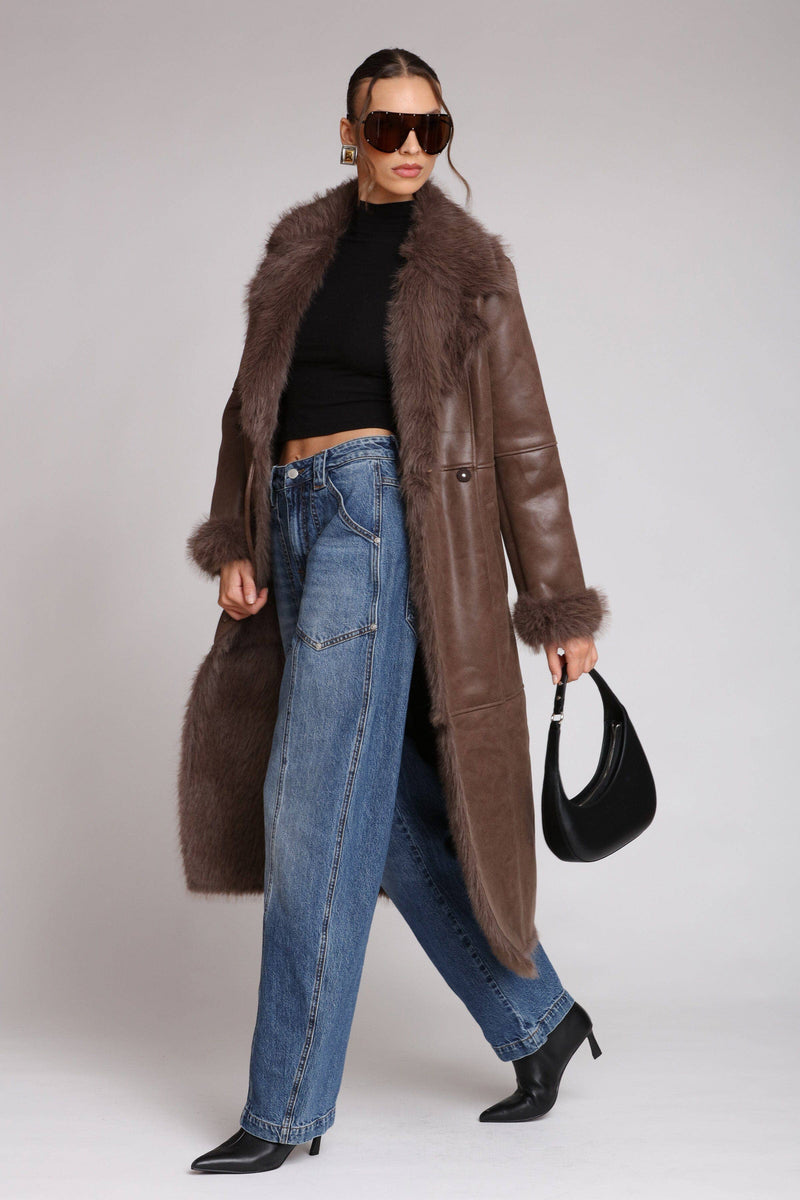 Faux Shearling Midi Wrap Coat
