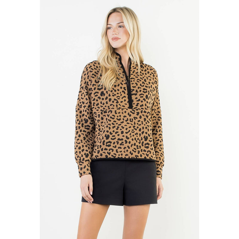 Cheetah Print Quarter-Zip Sweater