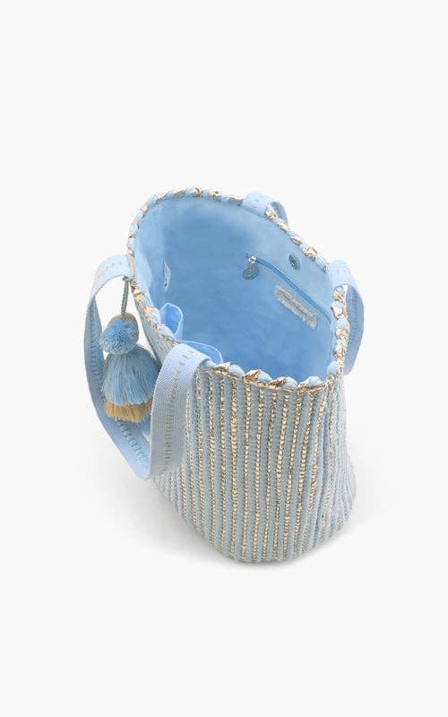 Natural Beauty Upcyled Hand Woven Lt Blue Tote