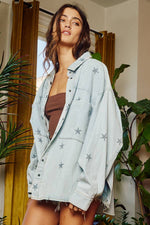 Star Print Washed Denim Jacket