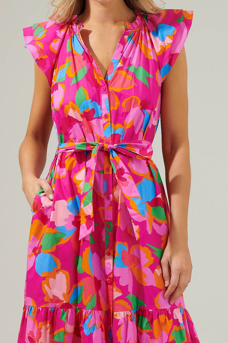 Daphne Floral Dynamite Button Midi Dress