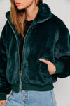 ZIPPER FRONT FAUX FUR JACKET