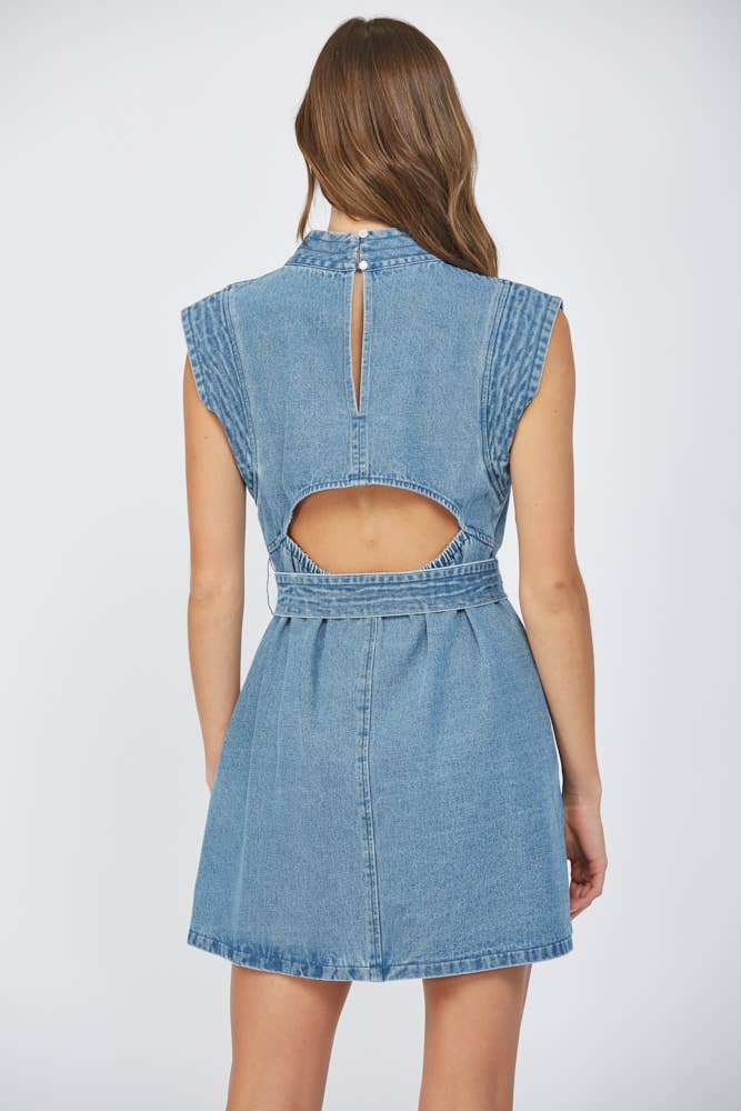 CUT OUT WASHED DENIM DRESS